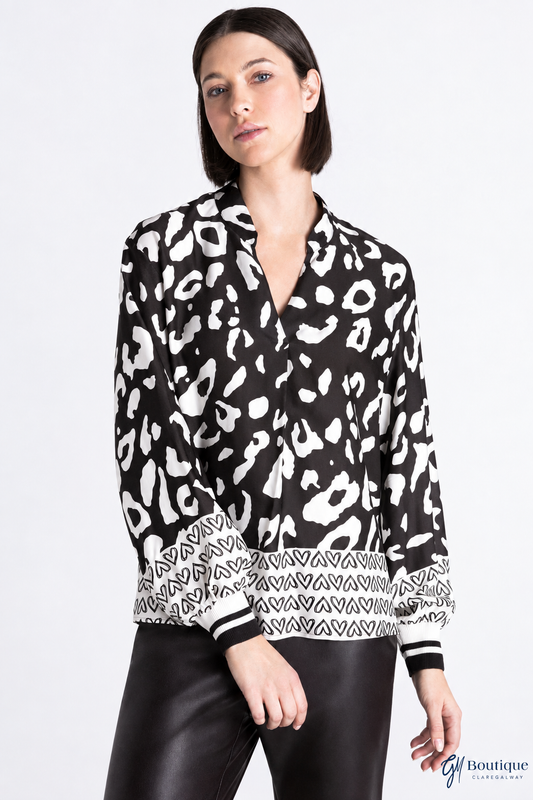 Barbara Lebek Animal-Print Blouse with Contrast Border