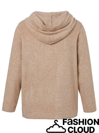 A light beige heathered knit hoodie with a cowl neck and long sleeves, shown from the back on a white background with a 'FASHION CLOUD' watermark at the bottom right.