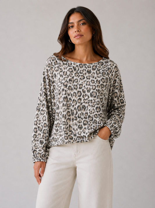 Leopard Print Balloon Sleeve Top