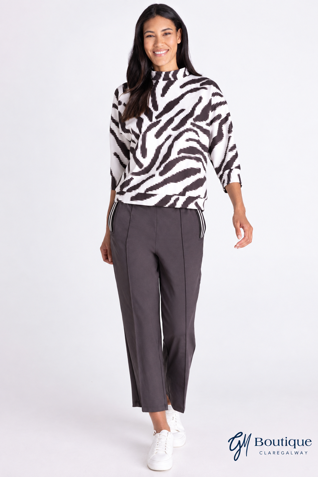 Tuzzi Zebra-Print Sweatshirt with Stand Neck