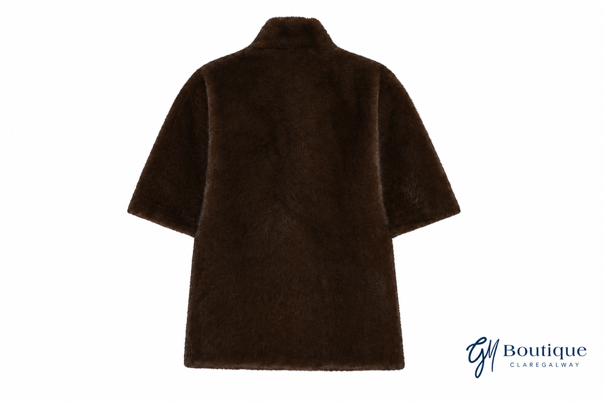 Micha faux fur cape back view with GM Boutique Claregalway logo