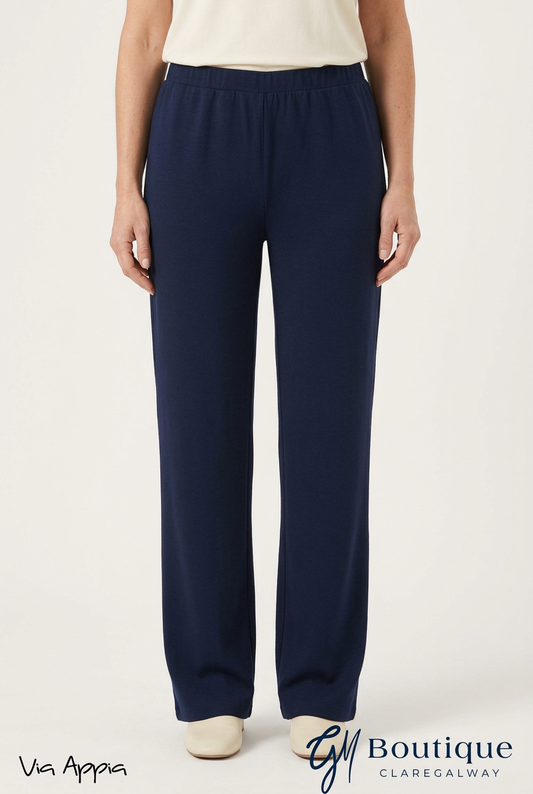 Via Appia Navy Wide-Leg Stretch Trousers