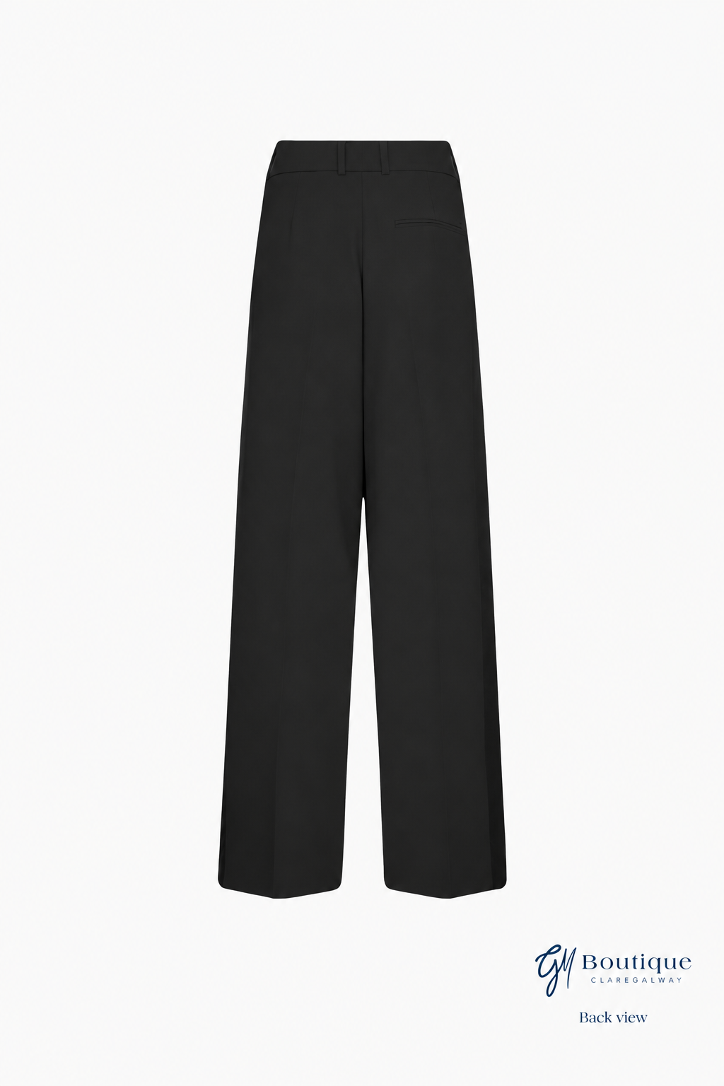 Mos Mosh black sateen pants back view with GM Boutique Claregalway branding