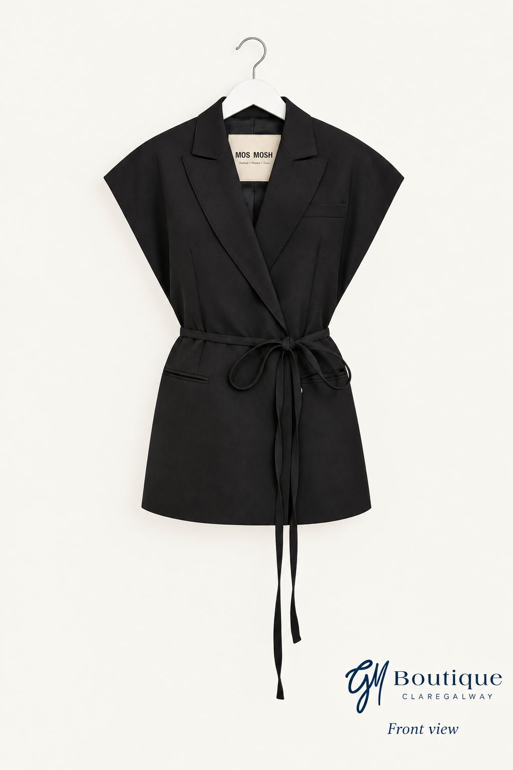 Mos Mosh Lucine Miley vest on a white hanger, front view with GM Boutique Claregalway branding