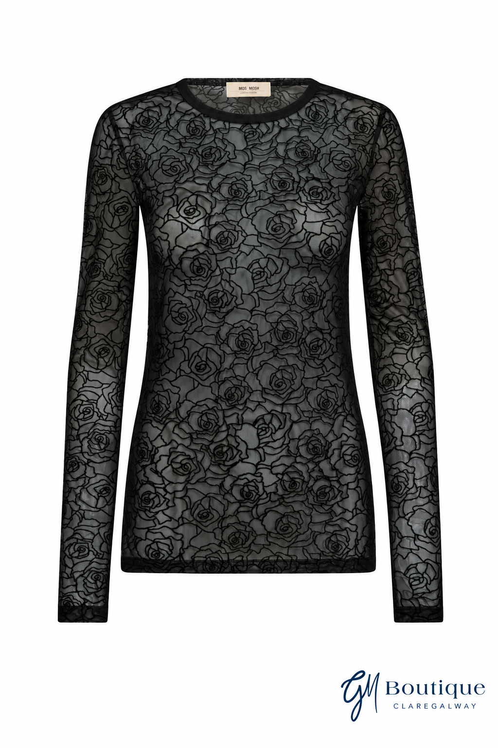 Mos Mosh MMRose Black mesh blouse front view with GM Boutique Claregalway logo