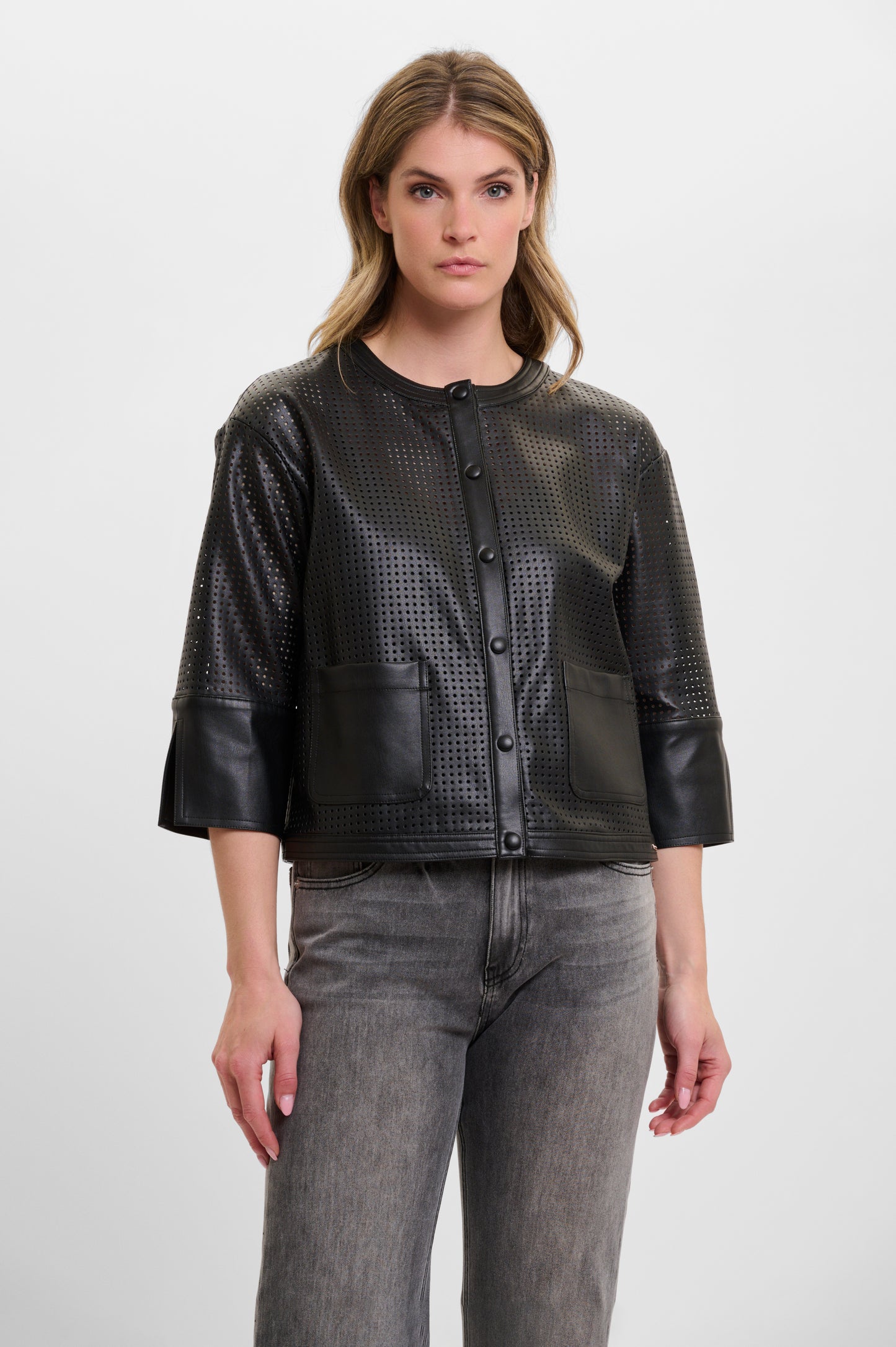 Abou Faux Leather Jacket with 3/4 sleeve