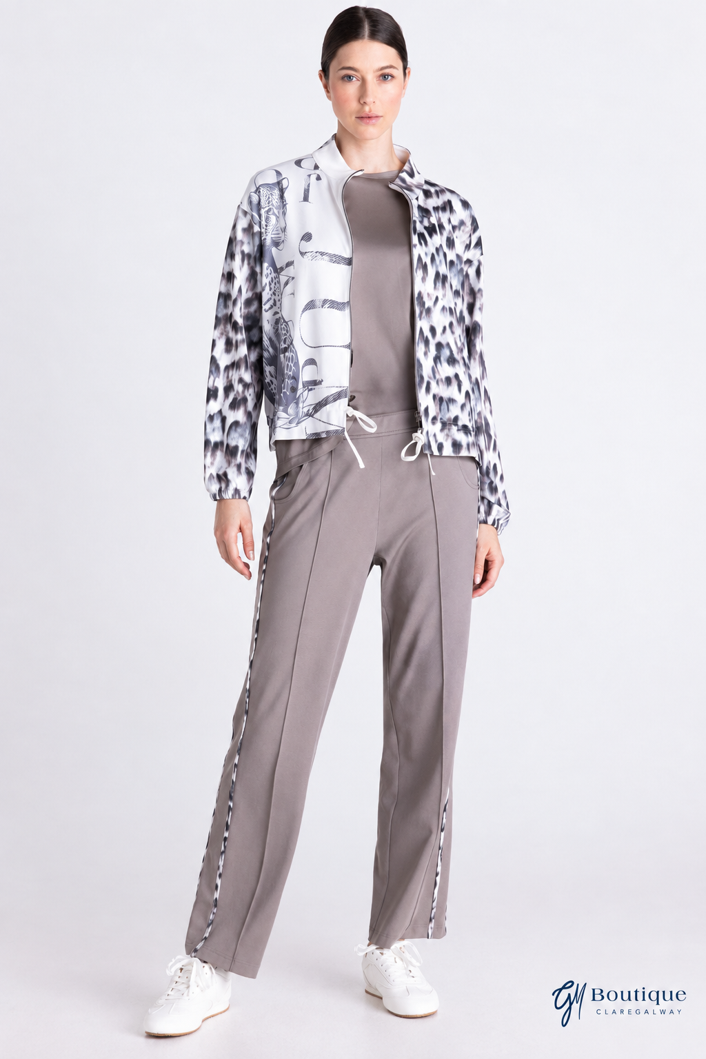 Tuzzi Straight-Leg Jersey Trousers with Leopard-Print Piping