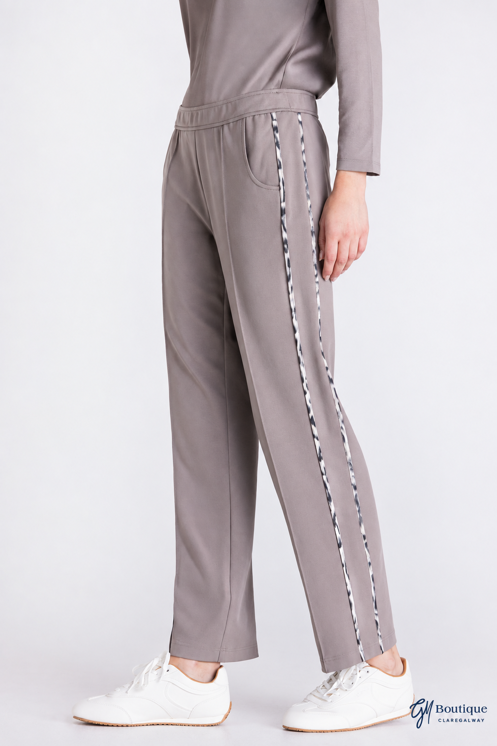 Tuzzi Straight-Leg Jersey Trousers with Leopard-Print Piping